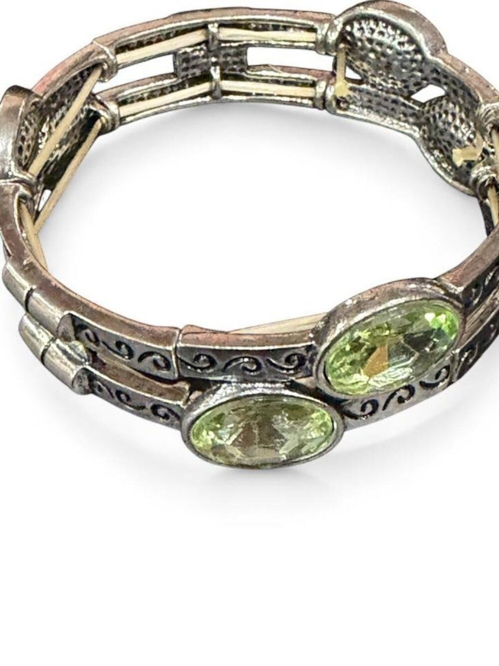 Silver Bracelet with Green Gemstones
